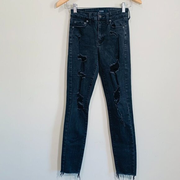 Aeropostale Black Denim High Rise Distressed Skinny Jeans size 0 - Picture 1 of 7